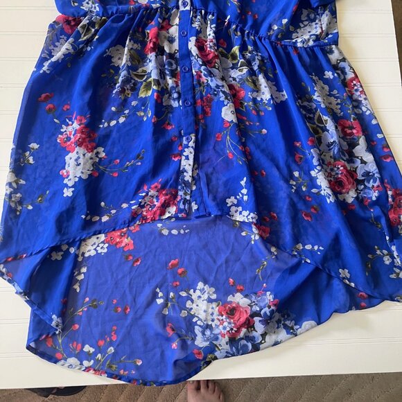 Torrid 2X Lexie Top Blue Floral Chiffon Babydoll Tunic Sheer Blouse Hi Low Z - Picture 5 of 10